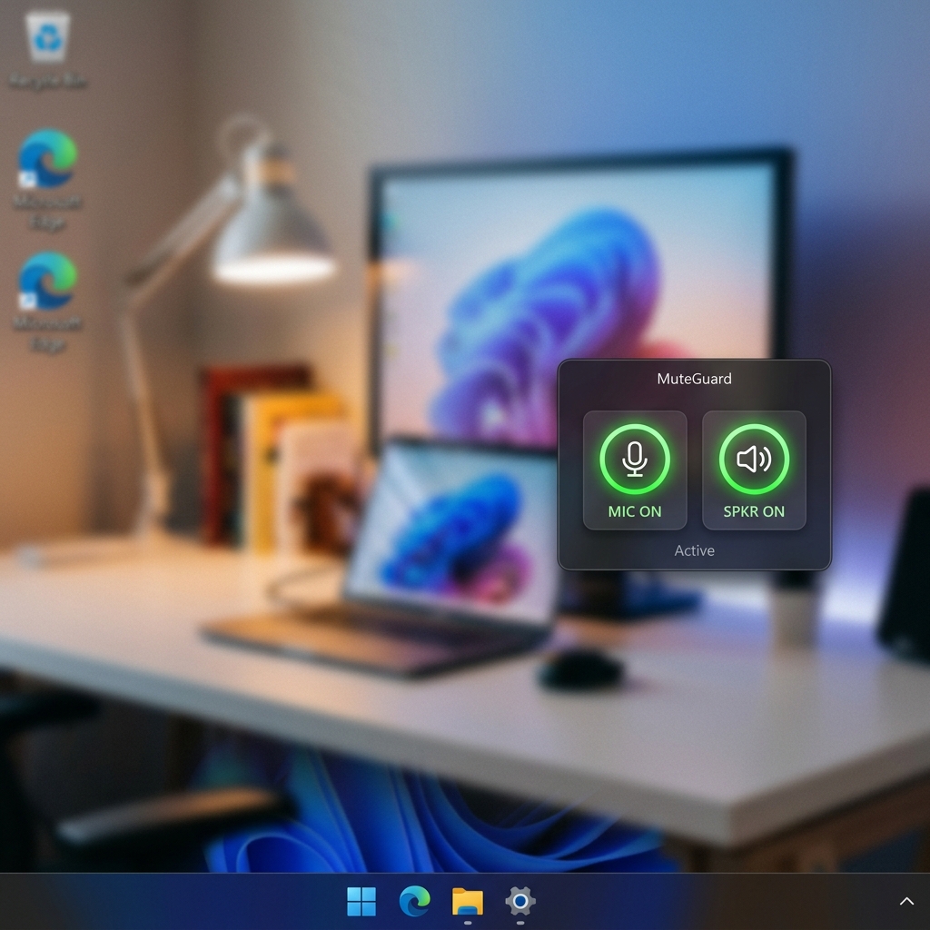 MuteGuard floating mini window widget showing mic and speaker icons
